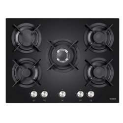 TELEFUNKEN Plaque gaz TGV5C, 70 cm, 5 foyers , verre noir
