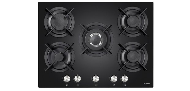 TELEFUNKEN Plaque gaz TGV5C, 70 cm, 5 foyers , verre noir