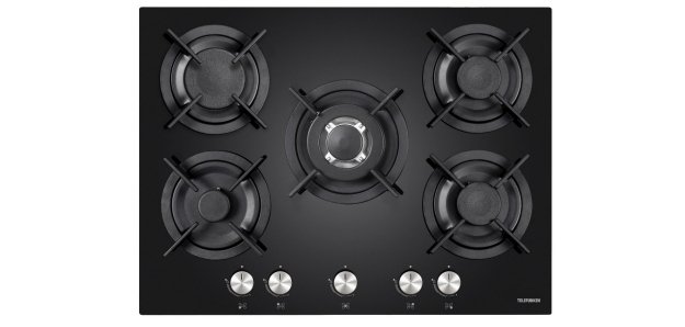 TELEFUNKEN Plaque gaz TGV5C, 70 cm, 5 foyers , verre noir