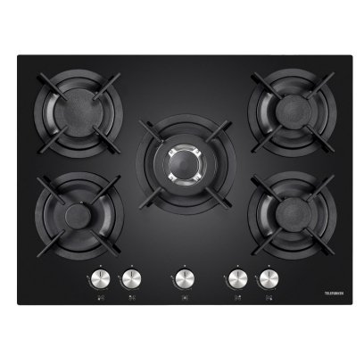 TELEFUNKEN Plaque gaz TGV5C, 70 cm, 5 foyers , verre noir