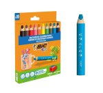 Crayon couleur bic kids multi-surfaces corps          triangulaire mine effacable   coloris assortis pack 10 uni