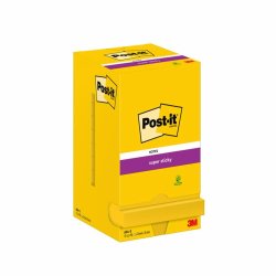 Lot de 12 blocs repositionnables SUPERSTICKY 90 feuilles. Format 7,6 x 7,6cm. Coloris Jaune foncé