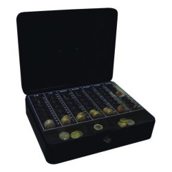 Caisse monnaie q-connect structure acier 0.8mm épaisseur plateau amovible espace billets 300x240x90mm coloris noir
