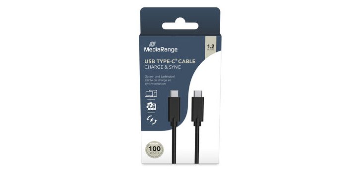 MediaRange MRCS214 câble USB USB 3.2 Gen 1 (3.1 Gen 1) 1,2 m USB C 10 Gbit/s 100 W Noir