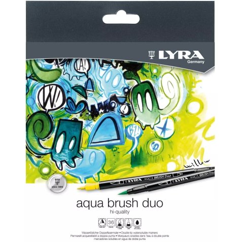 Etui carton 36 feutres AQUABRUSH DUO double pointe (fine & pinceau) couleurs assorties