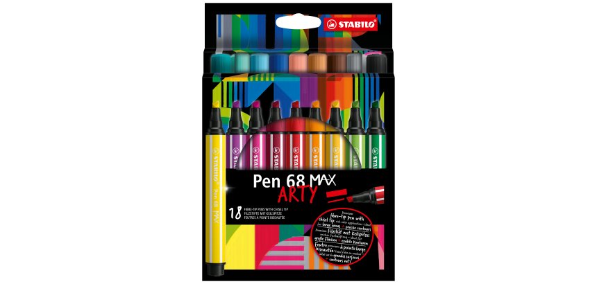 Feutre coloriage stabilo pen 68 max arty encre aquarellablepointe large biseautee etui carton 18 coloris assortis