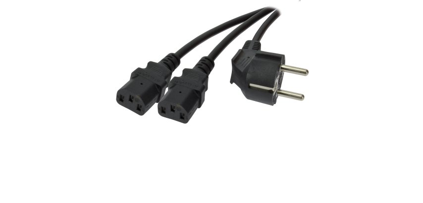 MCL Power Cable Black 2.0m Noir 2 m Bloc terminal à 2 broches Prise d'alimentation type F