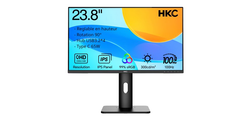MCL Moniteur 23,8" IPS QHD, HDMI + DP + Audio + Type C + USB 3.2 + SPK