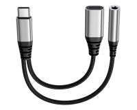 DLH DY-AD5435 câble USB 0,13 m USB C USB C/3.5mm 60 W Noir, Gris