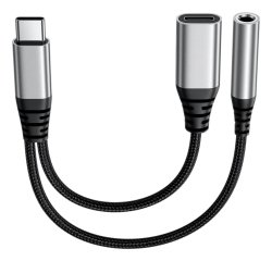 DLH DY-AD5435 câble USB 0,13 m USB C USB C/3.5mm Noir, Gris