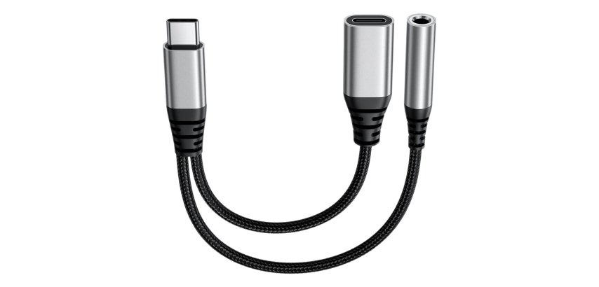 DLH DY-AD5435 câble USB 0,13 m USB C USB C/3.5mm 60 W Noir, Gris