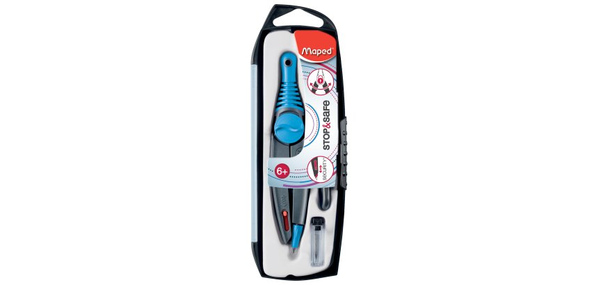 Compas maped stop&safe compas mine taille-mines type ciseaux coloris assortis coffret présentoir 10 unités