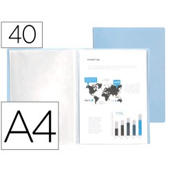Protege-documents liderpapel polypropylene couverture      flexible 40 pochettes fixes   a4 220x297mm bleu ciel opaque