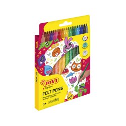 Feutre coloriage jovi lavable capuchon sécurité ventilé pointe solide 3mm 2 formats fine/maxi pochette 24 unités