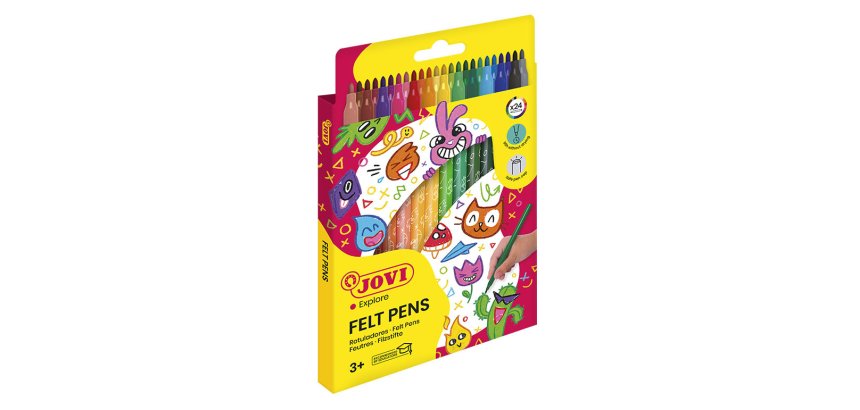 Feutre coloriage jovi lavable capuchon sécurité ventilé pointe solide 3mm 2 formats fine/maxi pochette 24 unités