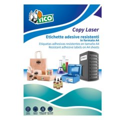 Etichette adesive LP4P - in poliestere - laser - permanenti - 210 x 297 mm - 1 et/fg - 70 fogli - bianco - Tico