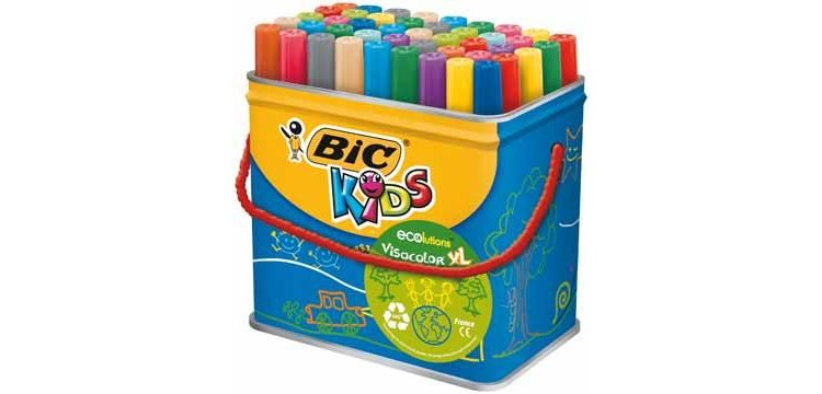 Feutre bic kids visacolor xl coloriage encre lavable pointeextra-large bloquee couleurs  tres vives pot 48 unites