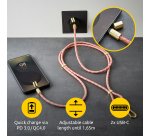 Intenso USB-C Charging Lanyard – Phone Necklace Cable, 60W Fast Charging, Adjustable Length, 1.65 m Nylon, USB-C to USB-C, neon mix