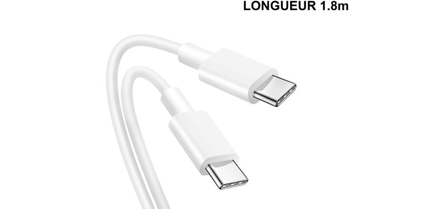 DLH Cable USB-C vers USB-C 1.8m 3.25A 65W max blanc