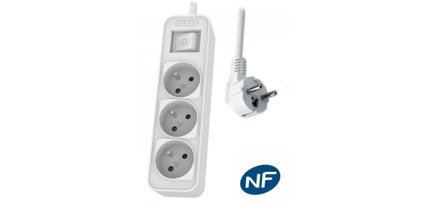 MCL CHP2134W/19 multiprise 1,5 m 3 sortie(s) CA Intérieure Blanc