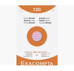Étui de 100 fiches - bristol quadrillé 5x5 perforé 100x150mm - Couleurs assorties