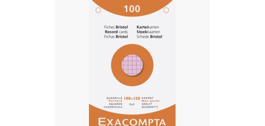 Étui de 100 fiches - bristol quadrillé 5x5 perforé 100x150mm - Couleurs assorties