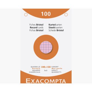 Étui de 100 fiches - bristol quadrillé 5x5 perforé 100x150mm - Couleurs assorties