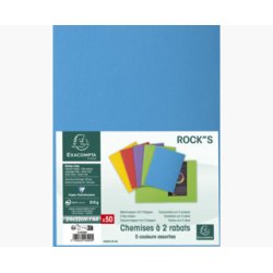 Paquet 50 chemises 2 rabats carte 210 g ROCK''S. Coloris assortis Bleu/Jaune/Rouge/vert/Violet