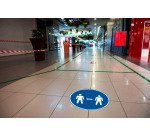 Panneau PP adhésif antidérapant Gardez vos distances 20 cm - Bleu