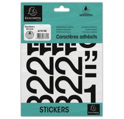 Pochette de chiffres adhésifs noirs 0-9 50 mm - Noir