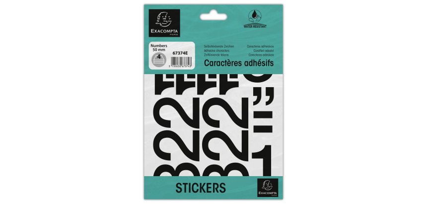 Pochette de chiffres adhésifs noirs 0-9 50 mm - Noir