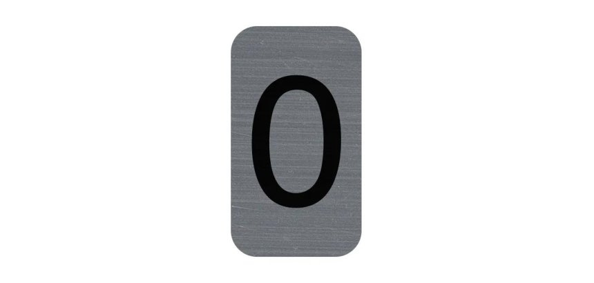 Plaque adhésive imitation Aluminium Chiffre 0 2,5x4,4 cm - Gris