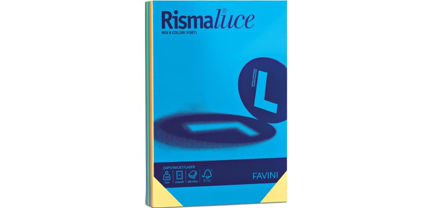 Carta Rismaluce - A4 - 200 gr - mix 8 colori - Favini - conf. 125 fogli