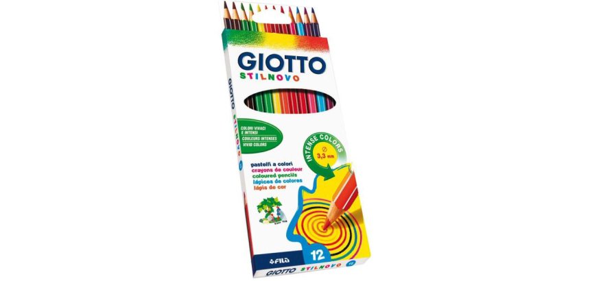Etui 12 crayons de couleur Stilnovo. Corps hexagonal, diamètre 3,3mm. Coloris assortis