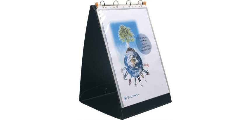 Classeur de présentation exacompta exashow 4 anneaux 30mm polypropylène a3 32x49cm chevalet 20 pochettes perforées noir