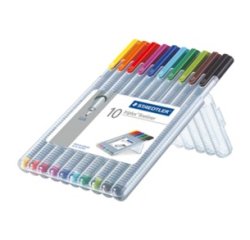 Feutre staedtler triplus fineliner 334 r pointe extra  fine 0,3mm ergonomique coloris assortis etui 10 unites
