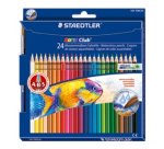 Crayon couleur staedtler noris club aquarell mine 3mm abs anti-casse pinceau inclus coloris vifs étui carton 24 unités