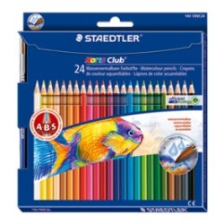 Crayon couleur staedtler noris club aquarell mine 3mm abs anti-casse pinceau inclus coloris vifs étui carton 24 unités