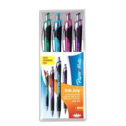 Pochette 4 billes INKJOY 550 rétractable, pointe moyenne, encre assortie, corps caoutchouc