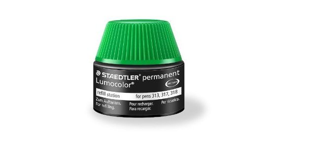 Recharge feutre permanent staedtler lumocolor 487 17    pour feutres 313/314/317/318  flacon 15ml coloris vert