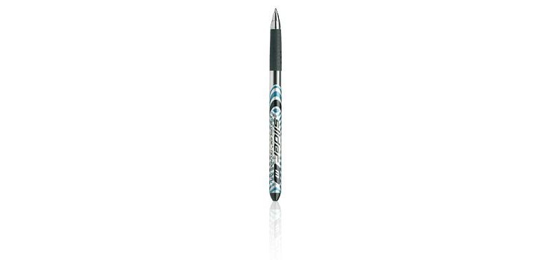 Stylo-bille schneider slider basic viscoglide trait moyen  grip caoutchouc sechage rapide neutre en co2 couleur noir