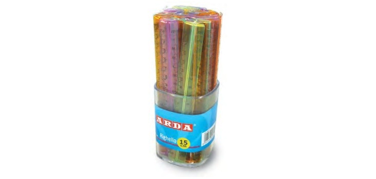 Barattolo 50 righelli - 15cm - colori trasparenti assortiti - Arda