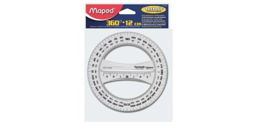 Rapporteur Geometric 360 deg, 120 mm, en plastique