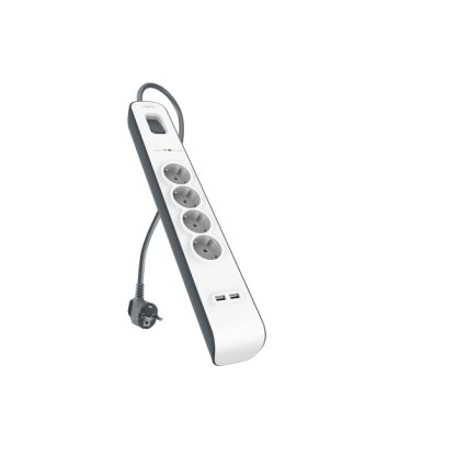 Belkin BSV401CA2M protection surtension Noir, Blanc 4 sortie(s) CA 2 m