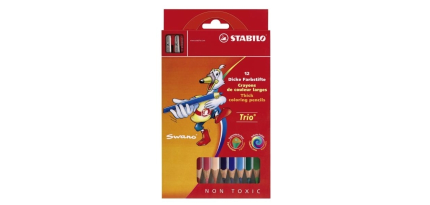 Crayon couleur stabilo trio long bois triangulaire 175mm mine large souple 4mm taille-crayons offert pochette 12u