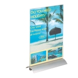 Présentoir de table A4 - socle en aluminium et plaque transparente - L212 x H323 x P85 mm
