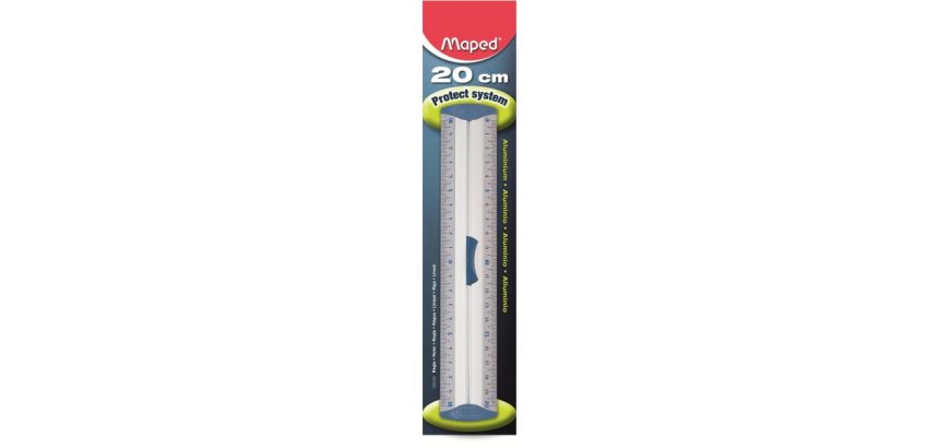 Règle maped 20cm double décimètre embouts protect system anti-bruit aluminium anodisé résistance optimale