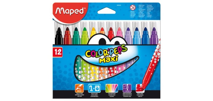 Feutre coloriage maped color'peps maxi triangulaire encore ultra-lavable pointe bloquée large pochette 12 unités