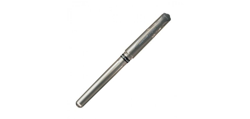 Stylo-bille uniball signo broad écriture large 0.8mm pointe 1mm grip caoutchouc encre gel résistant eau lumière argent