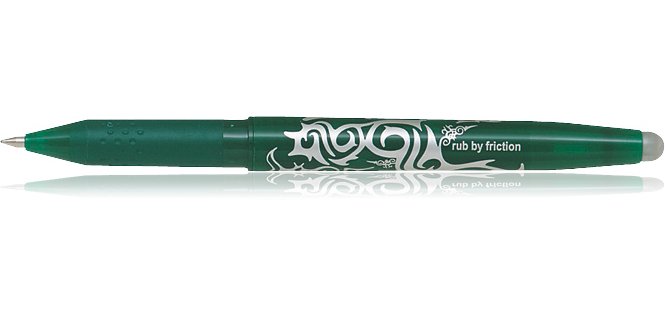 Roller pilot frixion ball écriture moyenne 0.5mm encre effaçable grip préhension rechargeable gomme sertie vert pomme